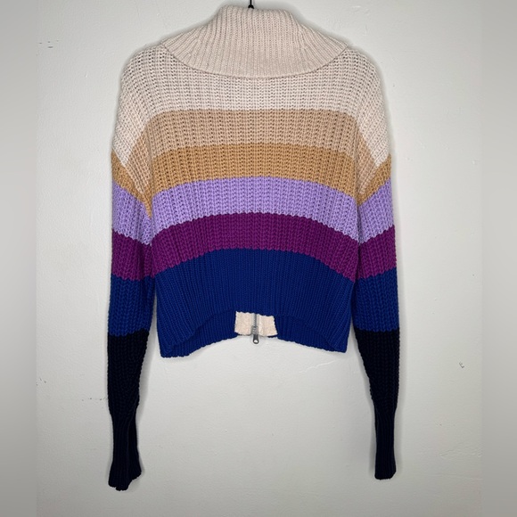 Aerie womens M chucky knit crop double zipper stripes cardigan boho - Picture 5 of 7